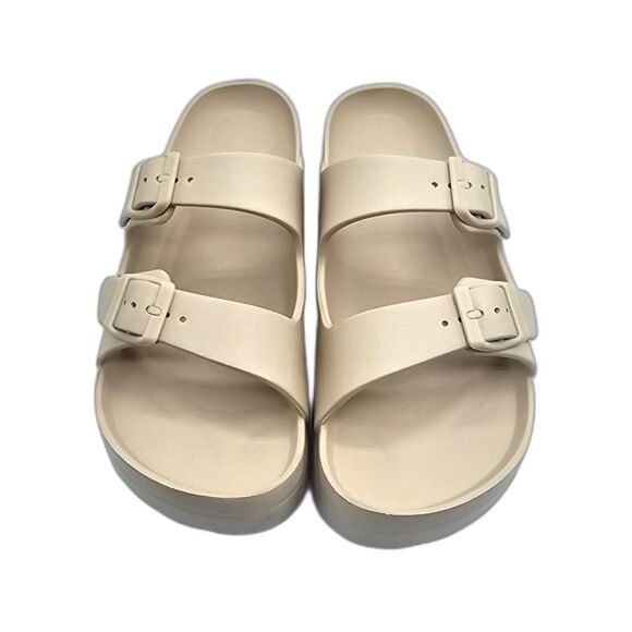 Source Unknown Shoes - Women’s Cream Double Buckle Slides Size 39/8.5 Minimalist Comfort